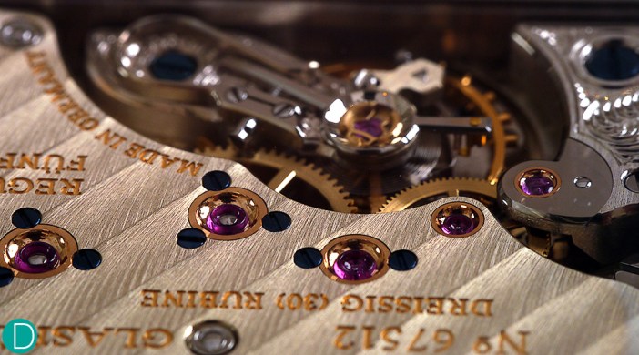 L931 movement, showing the jewels in gold chatons held by blued screws. A visual treat!