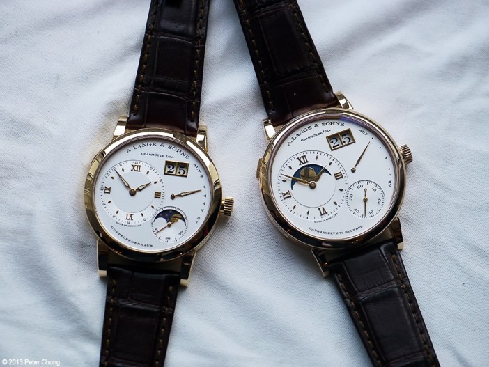 The new Grande Lange 1 Moonphase on the right and the now discontinued Lange 1 Moonphase.